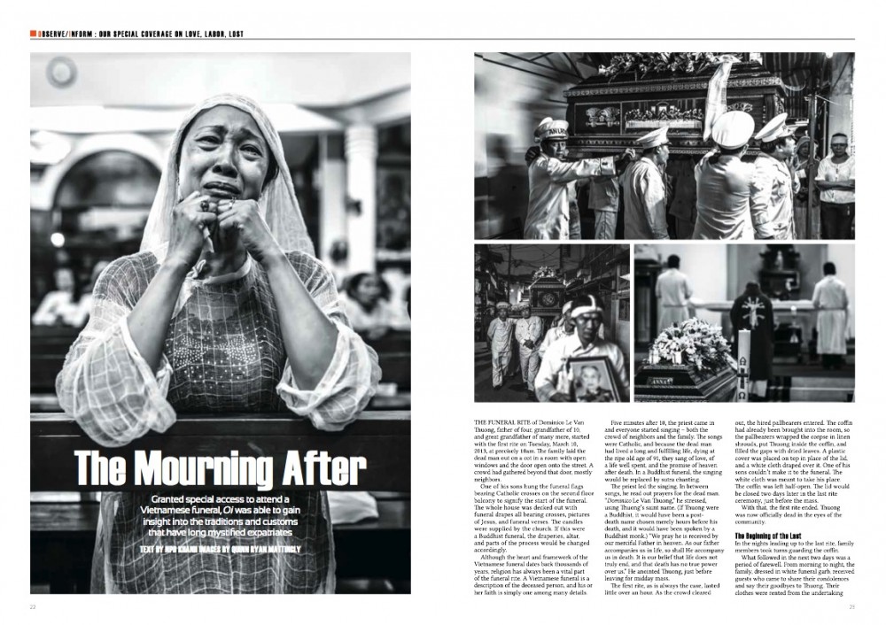 Tearsheets from an assignment covering A Vietnamese Catholic funeral. 