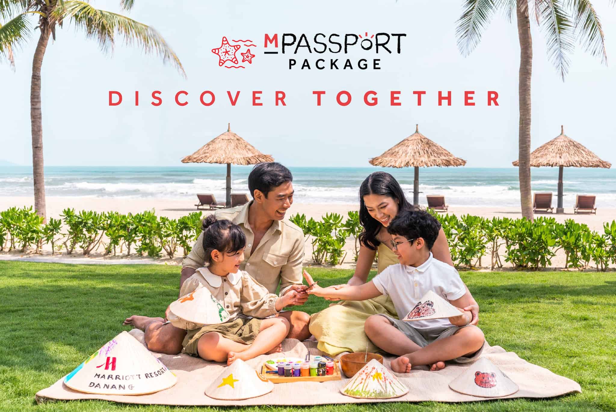 A family picnic by the beach at a luxury resort