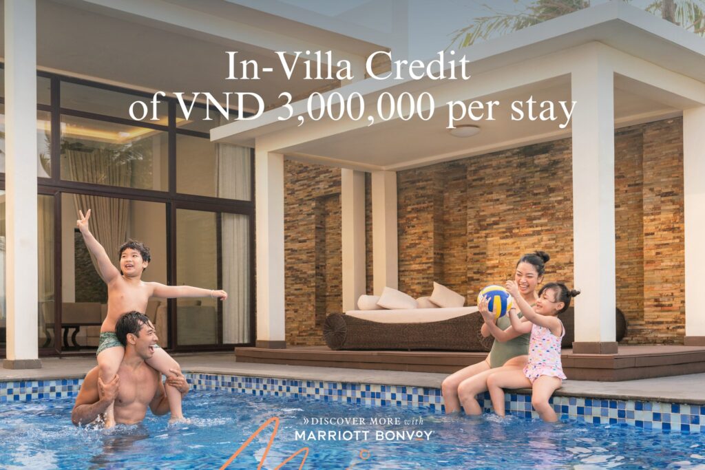 A family enjoys time together in a luxury villa at a beachfront resort in Danang, Vietnam.