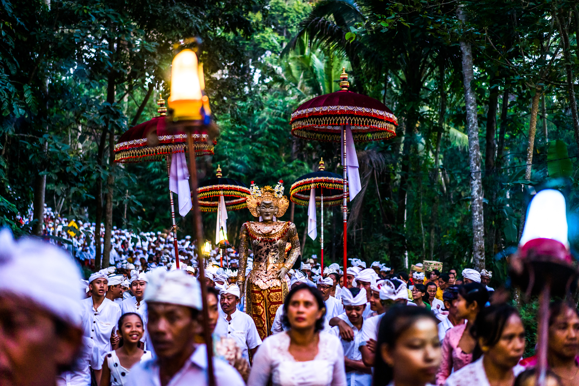 A festival parade of parishioners in Bali, Indonesia