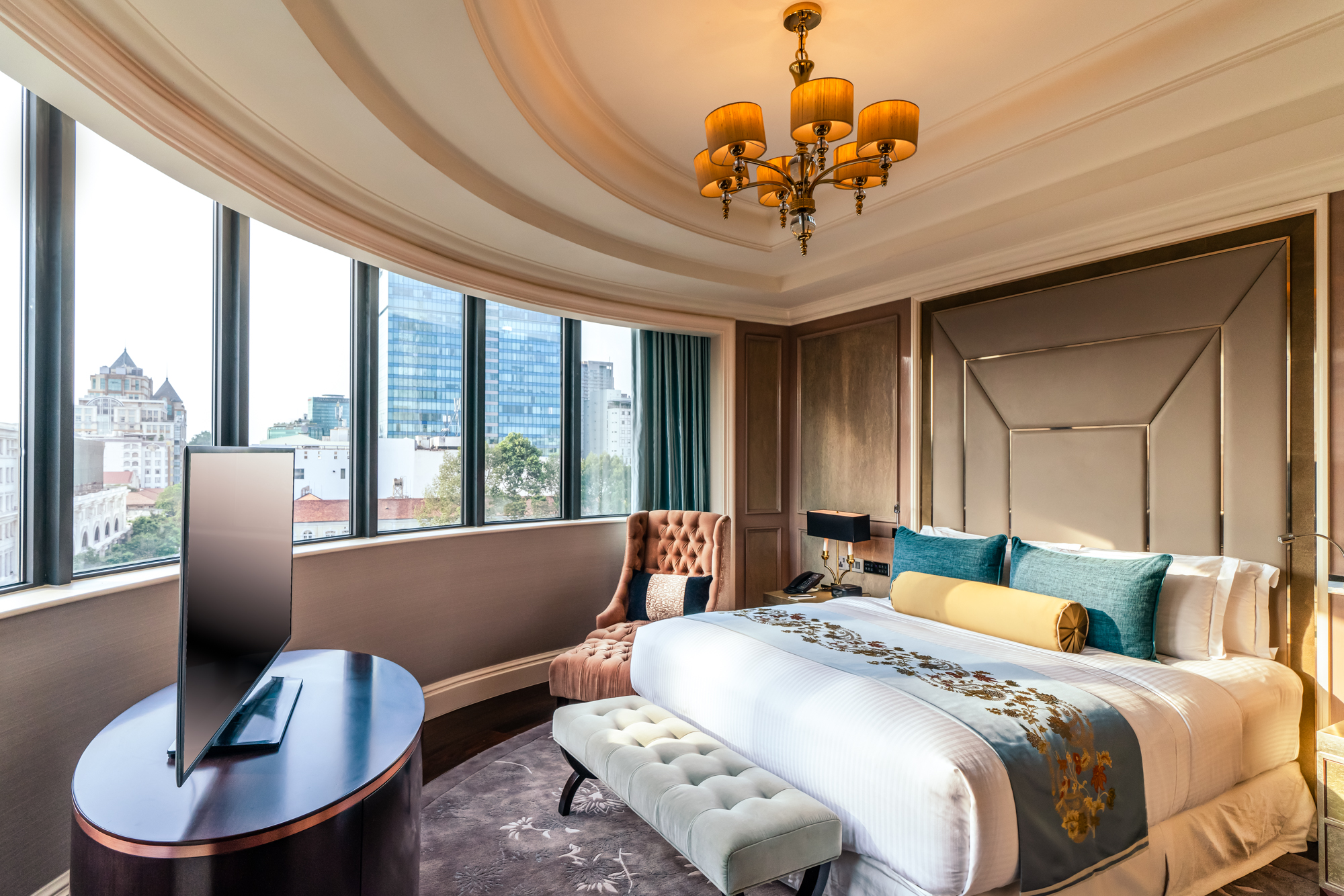 A luxury suite at a 5 star hotel in Vietnam with sweeping views of Ho Chi Minh City