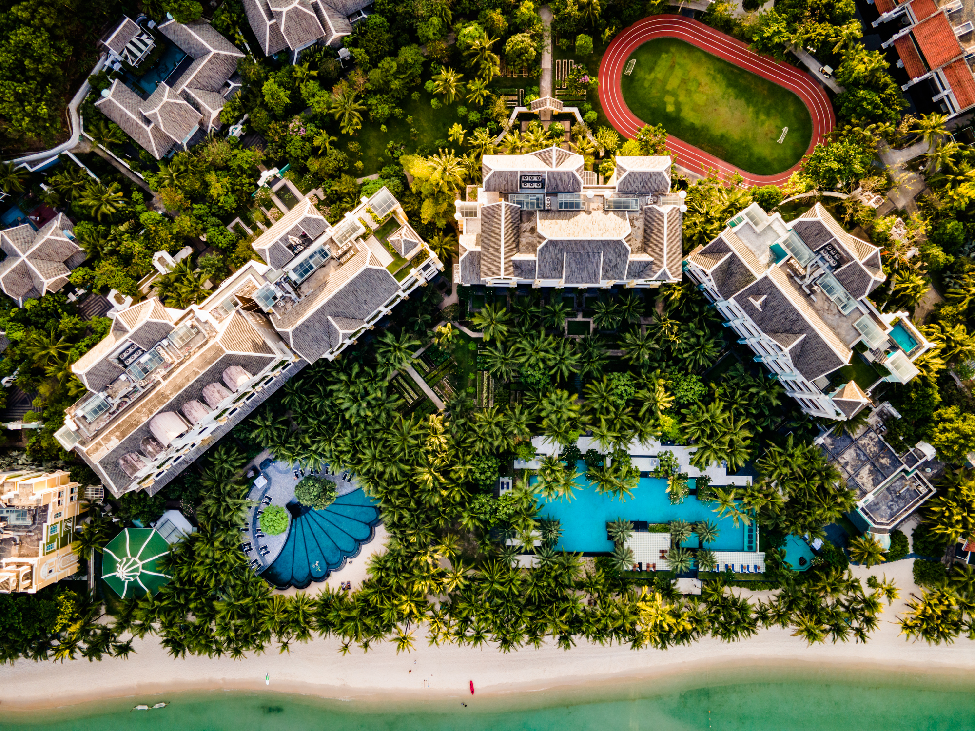 An aerial view of a luxury beach front resort in Vietnam