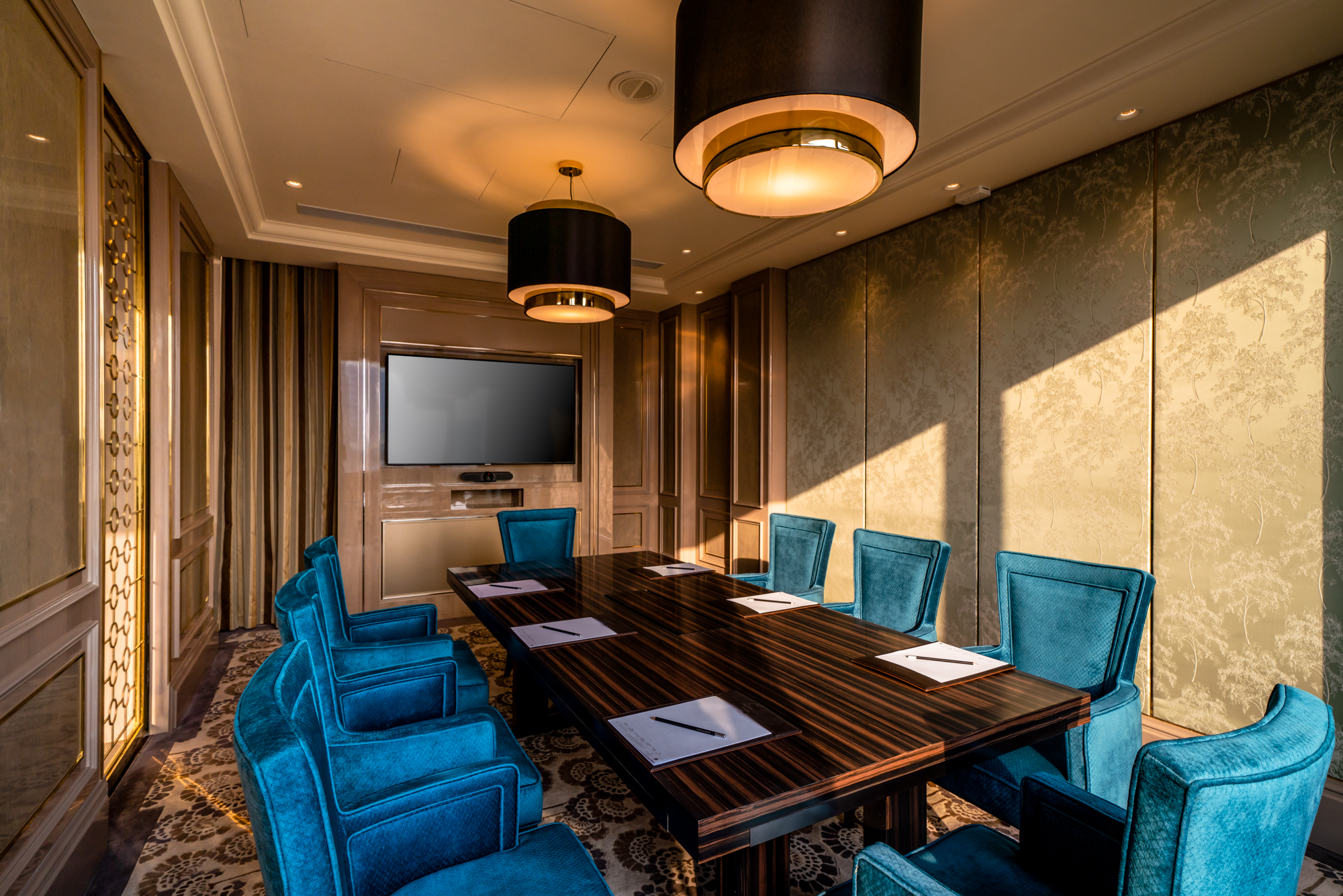 A colorful meeting room is bathed in light at a 5 star hotel in Vietnam