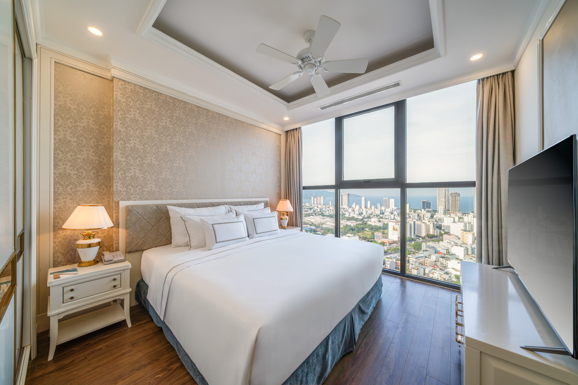 A luxurious suite overlooking sweeping views of Danang, Vietnam.