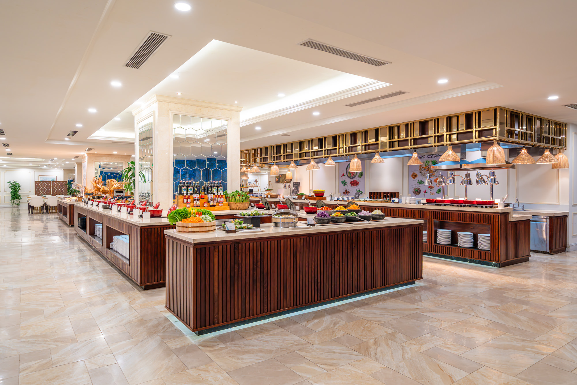 A abundant and spacious breakfast awaits guests at a five star hotel in Danang, Vietnam.